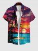 Contrastant Imprimé Cocotier et Coucher du Soleil Derrière la Plage Grande Taille pour Couples - Rouge 