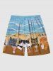 Plus Size Cats Juice Seascape Waves Print Hawaii Beach Shorts For Men -  