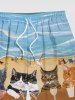 Plus Size Cats Juice Seascape Waves Print Hawaii Beach Shorts For Men -  