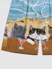 Plus Size Cats Juice Seascape Waves Print Hawaii Beach Shorts For Men -  