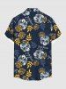 Chemise de Grande Taille Fleur Feuille Imprimées avec Poche Cousue avec Boutons - Noir XL
