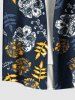 Chemise de Grande Taille Fleur Feuille Imprimées avec Poche Cousue avec Boutons - Noir XL