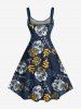 Robe Débardeur Hawaïen à Imprimé Feuilles et Fleurs Grande-Taille - Noir L