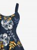Robe Débardeur Hawaïen à Imprimé Feuilles et Fleurs Grande-Taille - Noir L