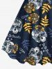 Robe Débardeur Hawaïen à Imprimé Feuilles et Fleurs Grande-Taille - Noir L