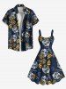 Robe Débardeur Hawaïen à Imprimé Feuilles et Fleurs Grande-Taille - Noir L