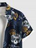 Plus Size Skulls Flowers Leaf  Print Buttons Pocket Hawaii Shirt For Men -  