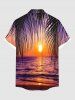 Plus Size Tropical Leaf Sun Waves Seascape Print Buttons Pocket Hawaii Shirt For Men -  