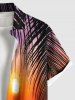 Plus Size Tropical Leaf Sun Waves Seascape Print Buttons Pocket Hawaii Shirt For Men -  