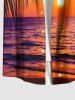 Plus Size Tropical Leaf Sun Waves Seascape Print Buttons Pocket Hawaii Shirt For Men -  