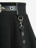Gothic Plus Size Cross Embroidery Buckle Grommets PU Leather Stripe Skirt -  