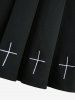Gothic Plus Size Cross Embroidery Buckle Grommets PU Leather Stripe Skirt -  