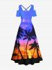 Plus Size Coconut Tree Colorful Sky Print Cold Shoulder Crisscross Hawaii Maxi Dress -  