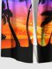 Plus Size Coconut Tree Colorful Sky Print Buttons Pocket Hawaii Shirt For Men -  