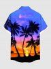 Plus Size Coconut Tree Colorful Sky Print Buttons Pocket Hawaii Shirt For Men -  