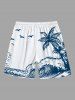 Plus Size Coconut Tree Sea Wave Bird Print Hawaii Drawstring Beach Shorts For Men -  