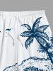 Plus Size Coconut Tree Sea Wave Bird Print Hawaii Drawstring Beach Shorts For Men -  