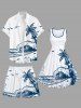 Plus Size Coconut Tree Sea Wave Bird Print Hawaii Drawstring Beach Shorts For Men -  