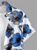 Chemise hawaïenne à poches boutonnées, imprimé floral bicolore grande taille pour homme - Bleu M