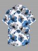 Plus Size Two Tone Flower Branch Print Hawaii Button Pocket Shirt For Men -  