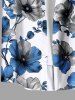 Plus Size Two Tone Flower Branch Print Hawaii Button Pocket Shirt For Men -  
