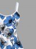 Plus Size Two Tone Flower Branch Print Hawaii A Line Tank Dress -  