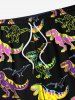 Plus Size Colorful Dinosaur Print Hawaii Drawstring Beach Shorts For Men -  