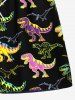 Plus Size Colorful Dinosaur Print Hawaii Drawstring Beach Shorts For Men -  