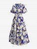 Plus Size Flowers Leaf Print Surplice Midi Dress With Belt -  