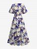 Plus Size Flowers Leaf Print Surplice Midi Dress With Belt -  