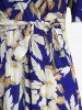 Plus Size Flowers Leaf Print Surplice Midi Dress With Belt -  