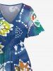 Plus Size Floral Tie Dye Ombre Print Hawaii Split Pocket A Line Midi Dress -  