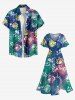 Plus Size Floral Tie Dye Ombre Print Hawaii Split Pocket A Line Midi Dress -  