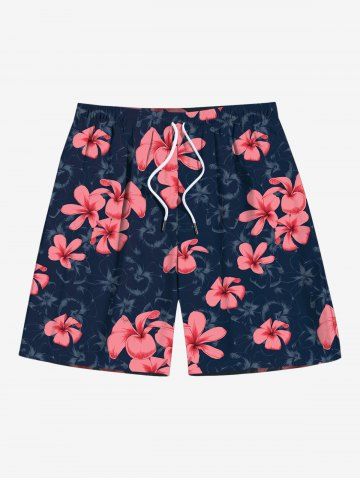 Plus Size Ombre Floral Print Hawaii Drawstring Beach Shorts For Men - MIDNIGHT BLUE - 2XL