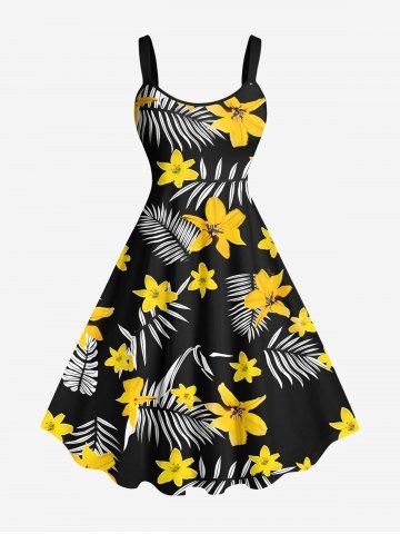 Robe débardeur grande taille à imprimé floral tropical hawaïen trapèze - BLACK - 6X