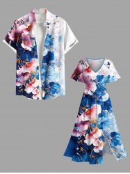 Costume de Plage Grande Taille Imprimé à Feuilles et Fleurs à L'Aquarelle - Bleu 