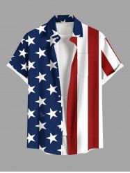 Plus Size Patriotic American Flag Print Buttons Pocket Shirt For Men -  