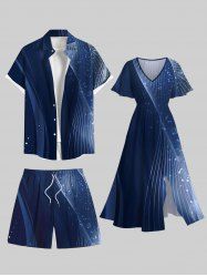 Tenue de Plage Grande Taille pour Couples en Dégradé de Couleurs - Bleu de Minuit 
