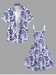 Paisley Flower Two Tone Print Plus Size Matching Hawaii Beach Outfit For Couples -  