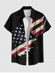 Plus Size Patriotic American Flag Light Beam 3D Print Buttons Pocket Shirt For Men -  