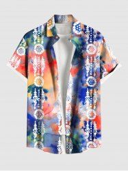 Plus Size Tie Dye Ethnic Graphic Print Hawaii Button Pocket Shirt For Men -  