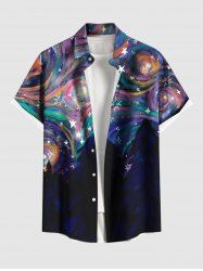 Plus Size Colorful Spiral Galaxy Star Print Hawaii Button Pocket Shirt For Men -  