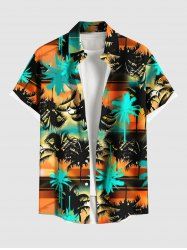 Plus Size Coconut Tree Ombre Dusk Print Hawaii Button Pocket Shirt For Men -  