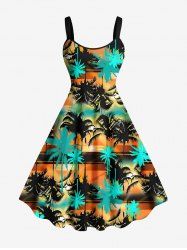 Robe Ligne A Ombre Cocotier Imprimé de Grande Taille Au Crépuscule - Multi-A S