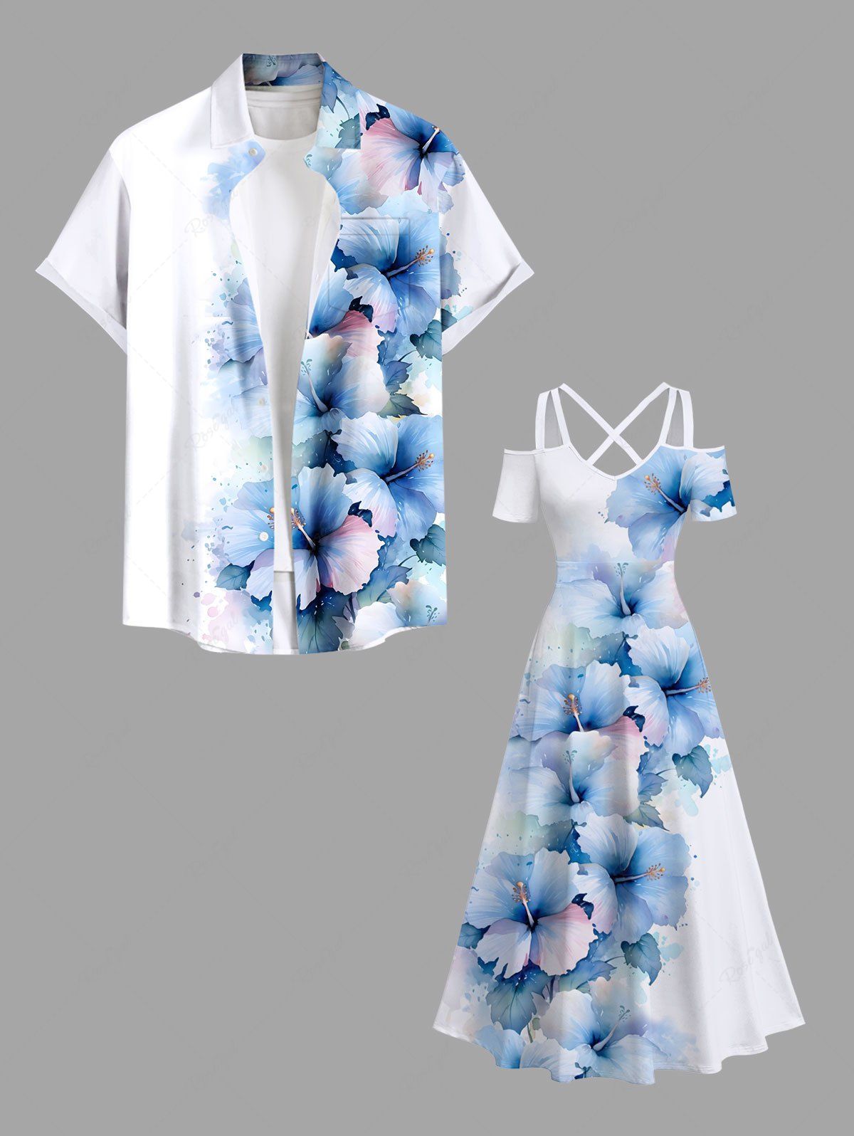 Fashion Ombre Hibiscus Flower Print Plus Size Matching Hawaii Beach Outfit For Couples  