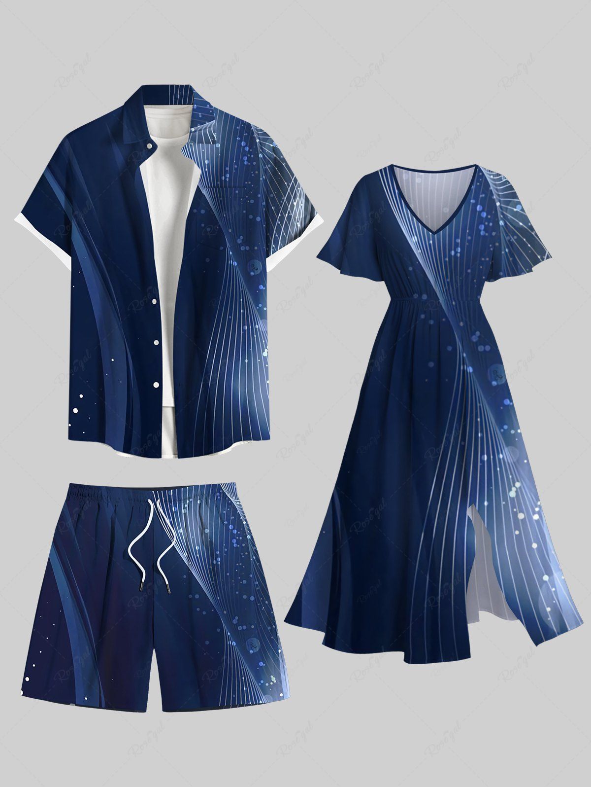 Tenue de Plage Grande Taille pour Couples en Dégradé de Couleurs Bleu de Minuit 