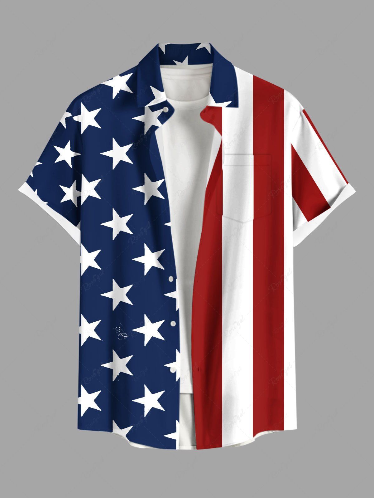 Hot Plus Size Patriotic American Flag Print Buttons Pocket Shirt For Men  