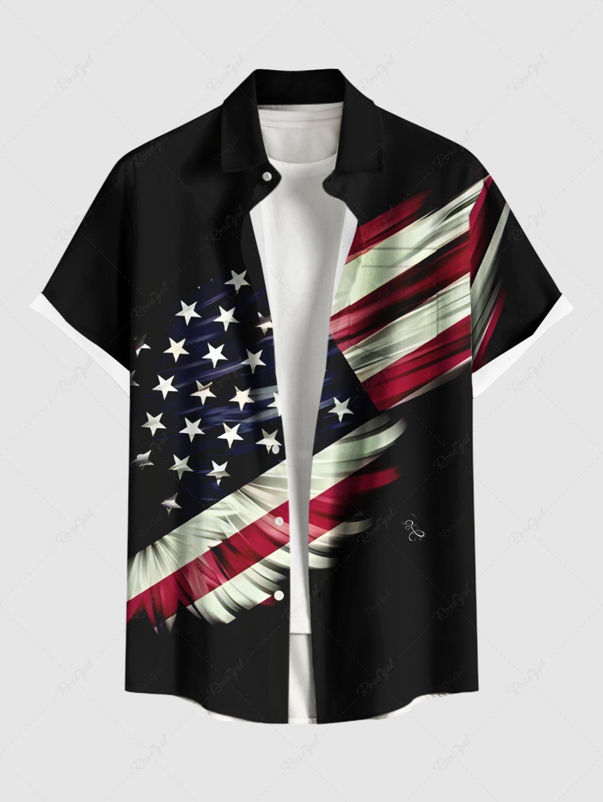 Cheap Plus Size Patriotic American Flag Light Beam 3D Print Buttons Pocket Shirt For Men  