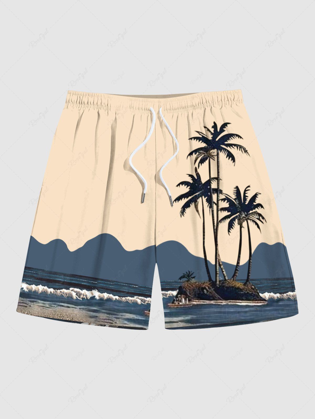 Affordable Plus Size Coconut Tree Seascape Print Hawaii Beach Shorts For Men  