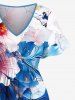 Costume de Plage Grande Taille Imprimé à Feuilles et Fleurs à L'Aquarelle - Bleu 